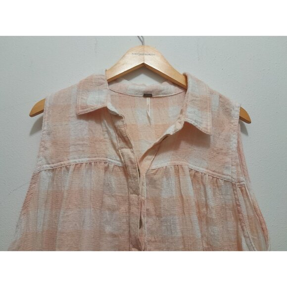 Free People Large Hey There Sunshine Boho Button Front Raw Hem Beachy Casual Top - Picture 3 of 10